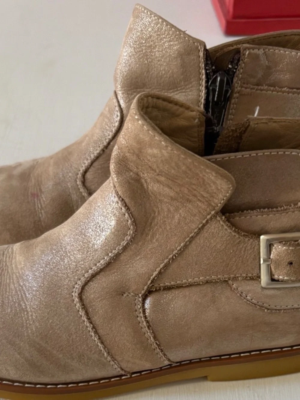 Elephantito Girls Metallic Leather Ankle Boots Side Zip Buckle US 1 EU31
